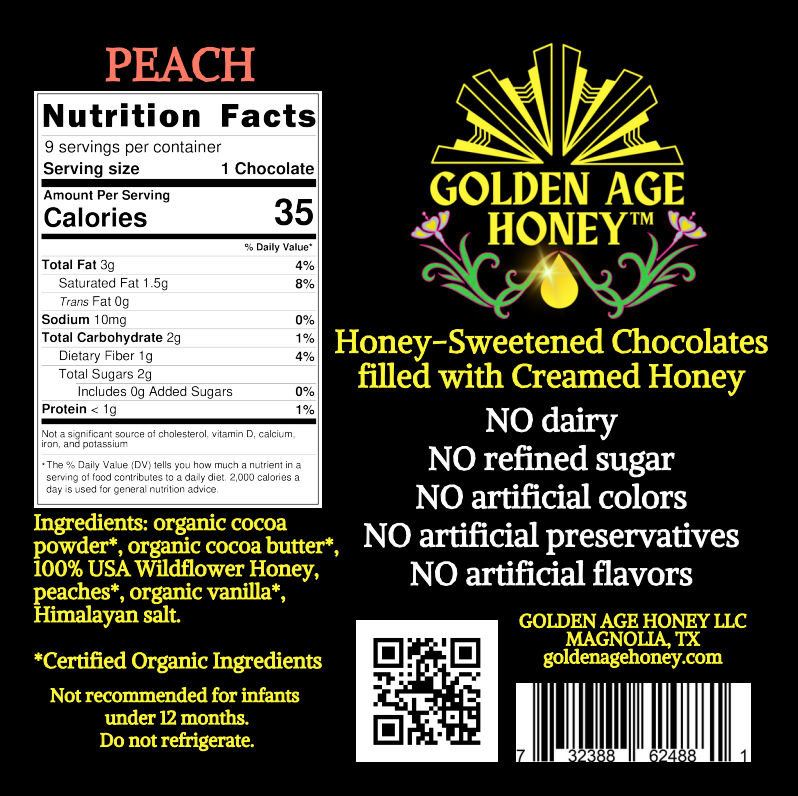 Organic Peach Creamed Wildflower Honey Chocolates