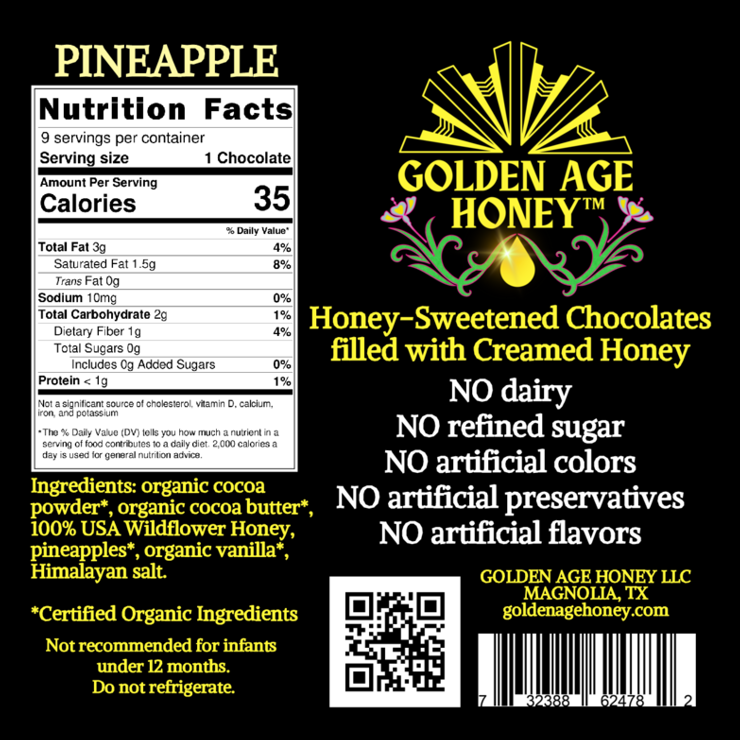 Organic Pineapple Creamed Wildflower Honey Chocolates